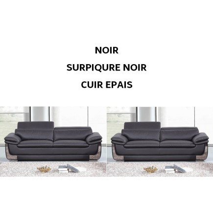 Solde paiement commande: 2 Canapés 3 places en cuir italien buffle ITALINA, noir avec surpiqure noir, OPTION CUIR EPAIS, 6x sans