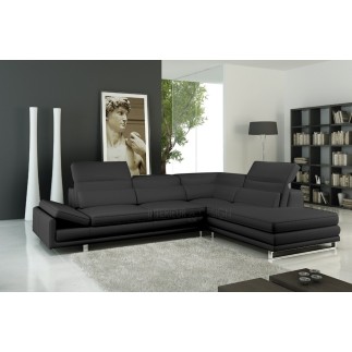 Canapé d'angle ITALIA en cuir haut de gamme italien vachette Vénésetti Cuir Prestige luxe Noir Angle à droit vu de face - Vénése