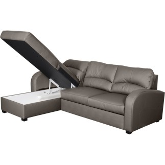 Canapé d'angle convertible - cuir luxe italien, 4 places VALINO, taupe, angle gauche