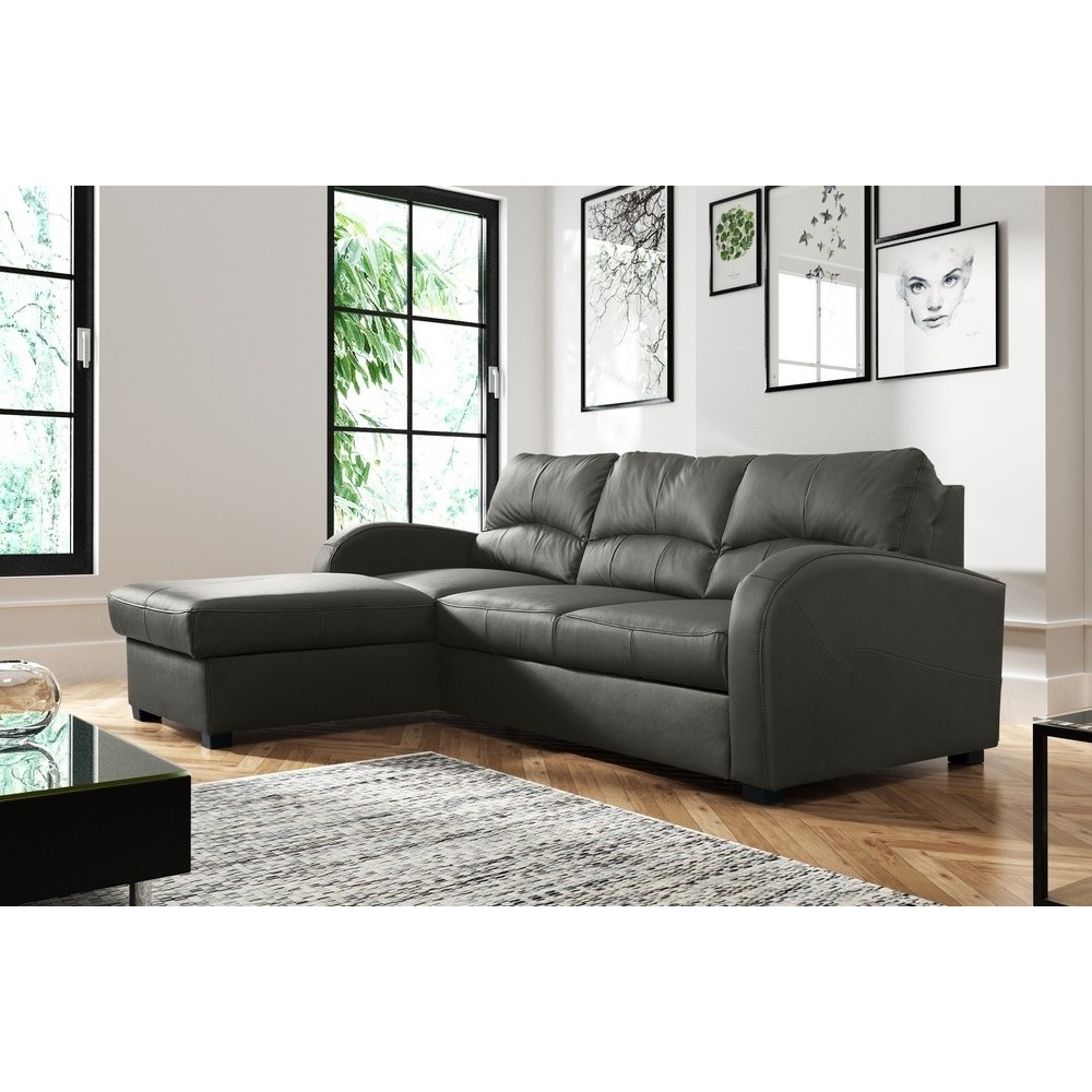 Canapé d'angle convertible - cuir luxe italien, 4 places VALINO, gris foncé, angle gauche Canapé d'angle convertible - cuir luxe italien, 4 places VALINO, gris foncé, angle gauche