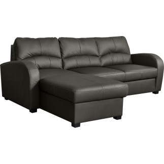 Canapé d'angle convertible - cuir luxe italien, 4 places VALINO, gris foncé, angle gauche