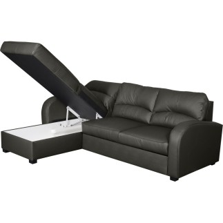 Canapé d'angle convertible - cuir luxe italien, 4 places VALINO, gris foncé, angle gauche