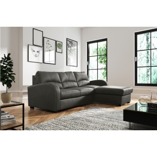 Canapé d'angle convertible en cuir de luxe italien , 4 places VALINO, gris foncé, angle droit