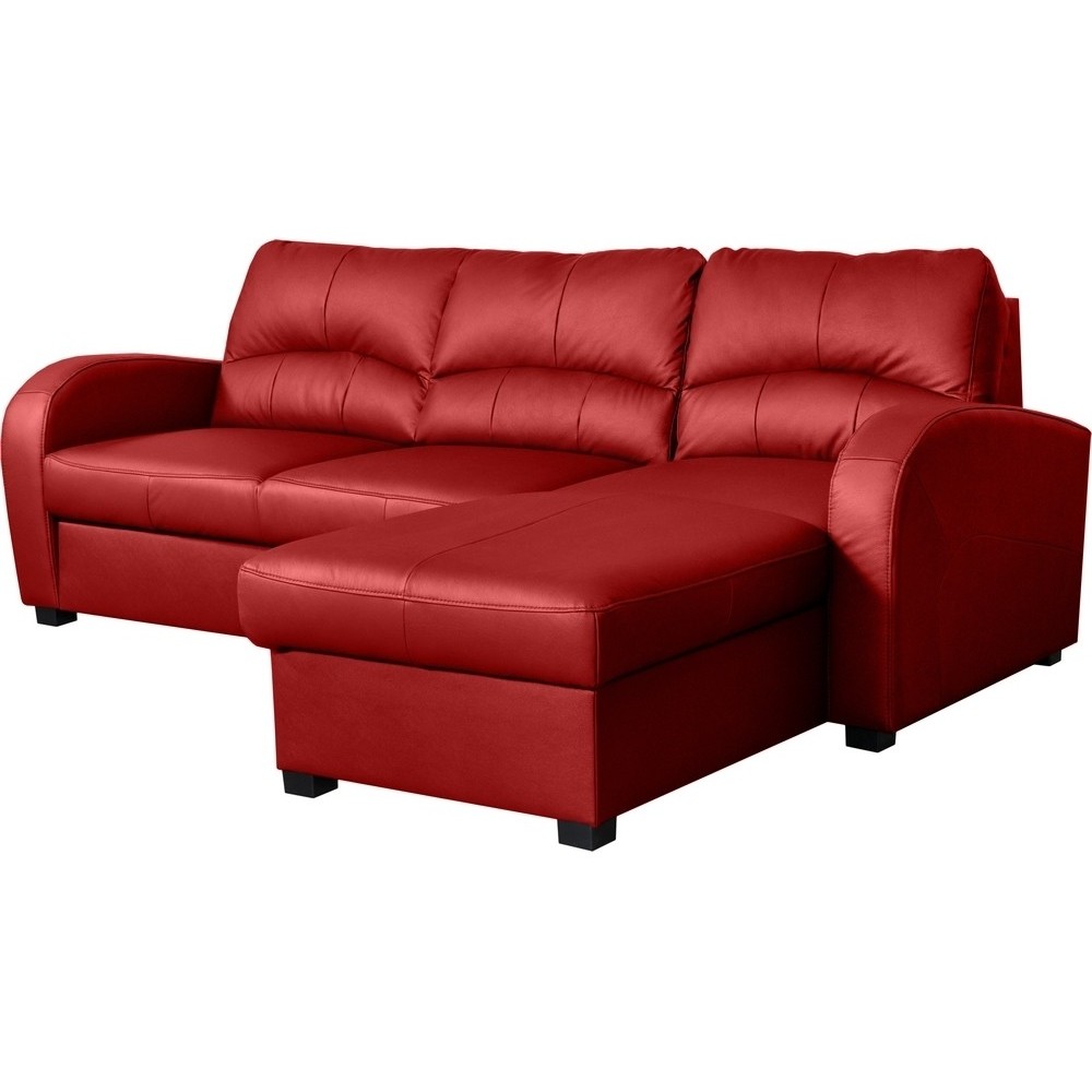 Canapé d'angle convertible en cuir de luxe italien , 4 places VALINO, rouge, angle droit Canapé d'angle convertible en cuir de luxe italien , 4 places VALINO, rouge, angle droit