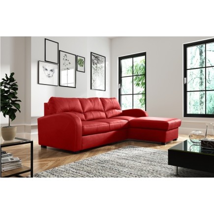 Canapé d'angle convertible en cuir de luxe italien , 4 places VALINO, rouge, angle droit