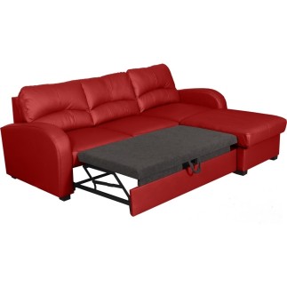 Canapé d'angle convertible - cuir luxe italien, 4 places VALINO, rouge, angle gauche