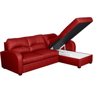 Canapé d'angle convertible - cuir luxe italien, 4 places VALINO, rouge, angle gauche