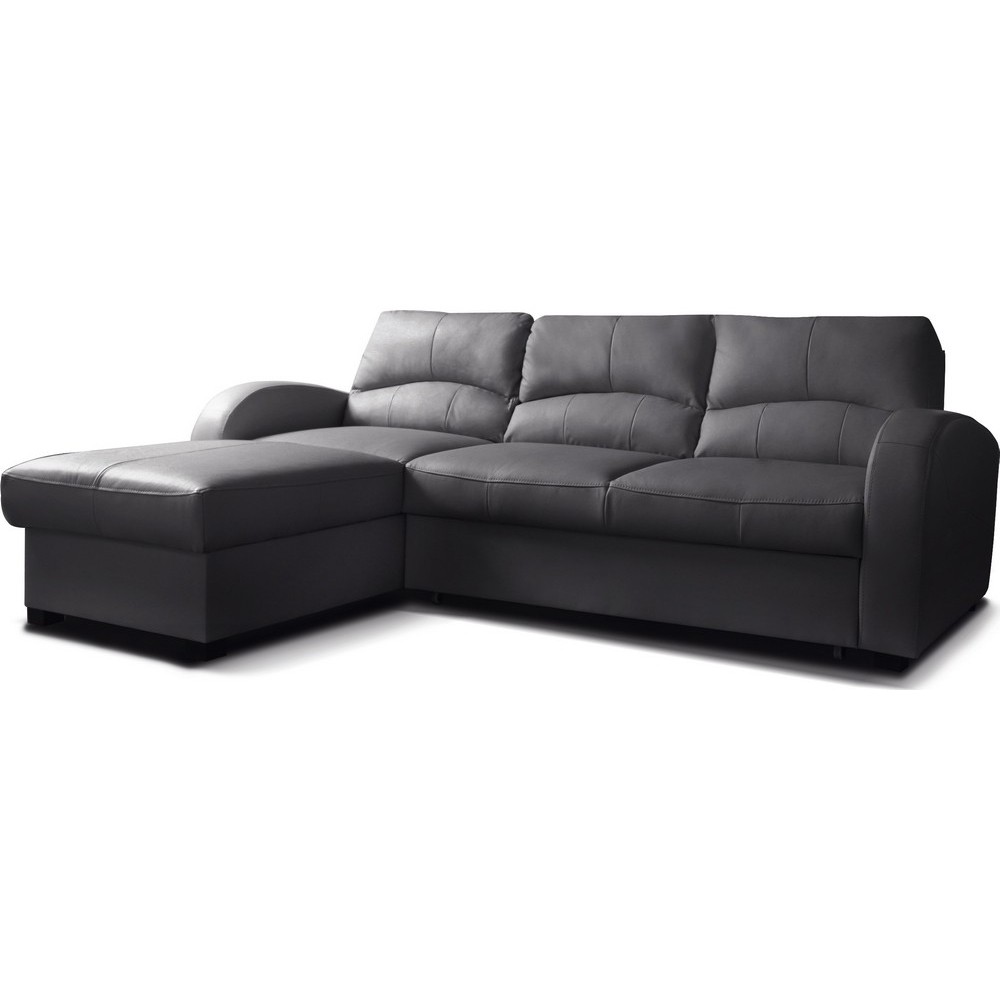 Canapé d'angle convertible - cuir luxe italien, 4 places VALINO, noir, angle gauche Canapé d'angle convertible - cuir luxe italien, 4 places VALINO, noir, angle gauche