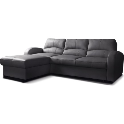 Canapé d'angle convertible - cuir luxe italien, 4 places VALINO, noir, angle gauche