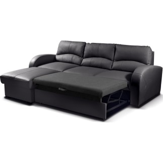 Canapé d'angle convertible - cuir luxe italien, 4 places VALINO, noir, angle gauche