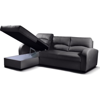 Canapé d'angle convertible - cuir luxe italien, 4 places VALINO, noir, angle gauche
