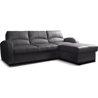Canapé d'angle convertible en cuir de luxe italien , 4 places VALINO, noir, angle droit