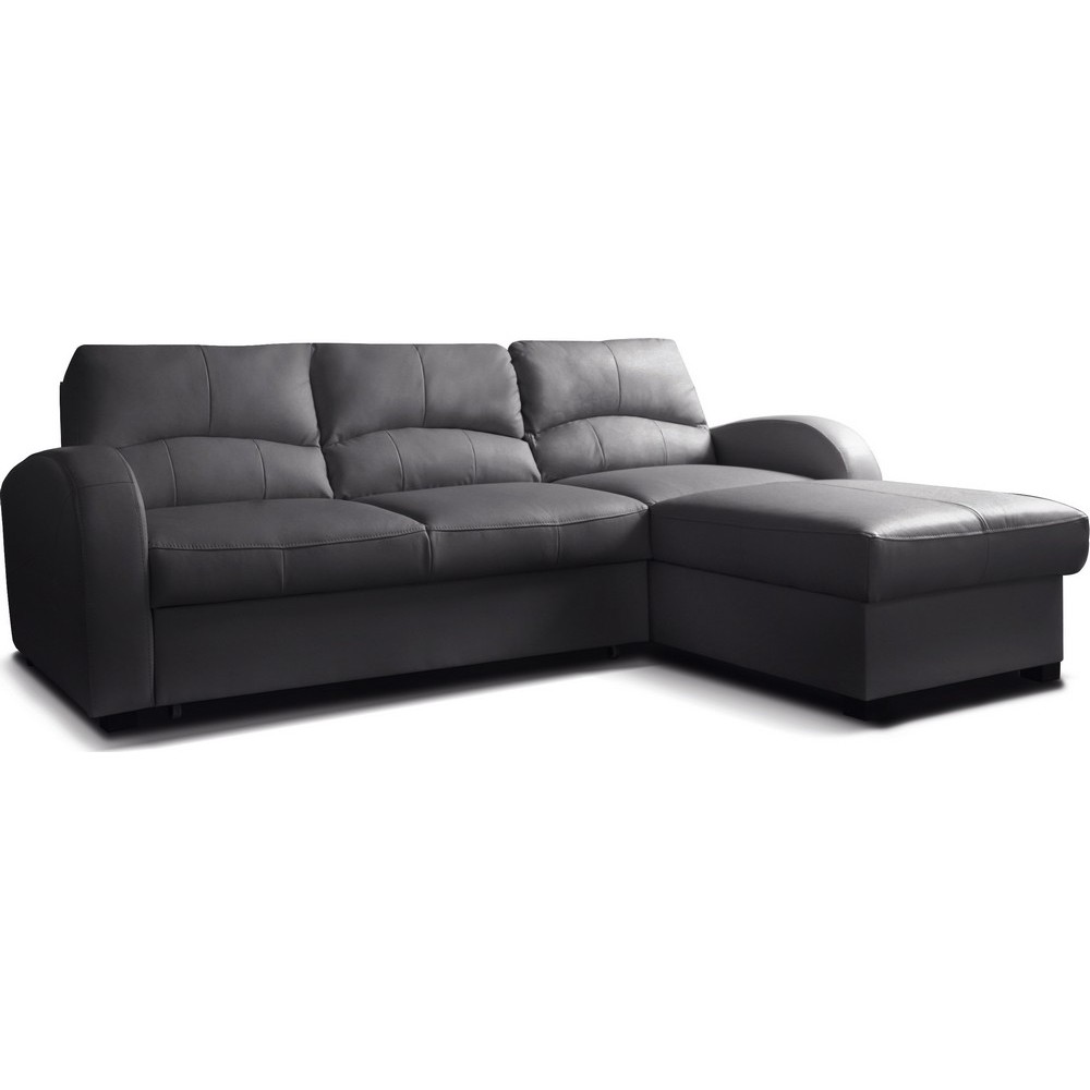 Canapé d'angle convertible en cuir de luxe italien , 4 places VALINO, noir, angle droit Canapé d'angle convertible en cuir de luxe italien , 4 places VALINO, noir, angle droit