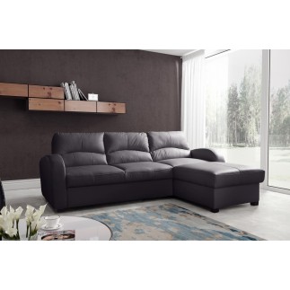 Canapé d'angle convertible en cuir de luxe italien , 4 places VALINO, noir, angle droit