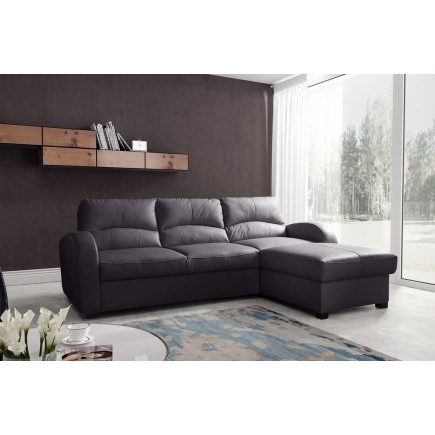 Canapé d'angle convertible en cuir de luxe italien , 4 places VALINO, noir, angle droit