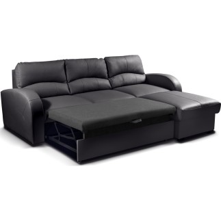 Canapé d'angle convertible en cuir de luxe italien , 4 places VALINO, noir, angle droit