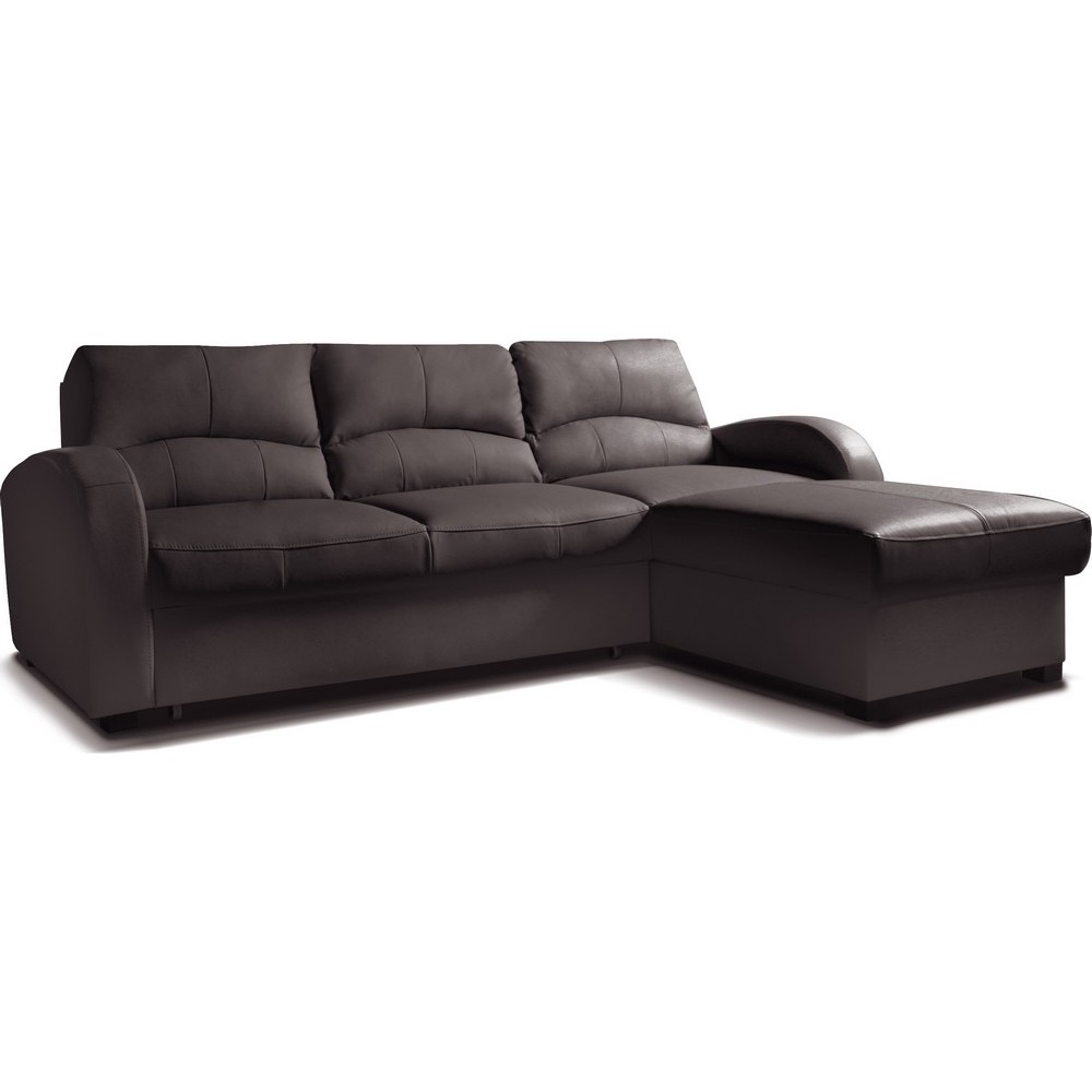 Canapé d'angle convertible en cuir de luxe italien , 4 places VALINO, chocolat, angle droit Canapé d'angle convertible en cuir de luxe italien , 4 places VALINO, chocolat, angle droit