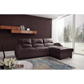 Canapé d'angle convertible en cuir de luxe italien , 4 places VALINO, chocolat, angle droit
