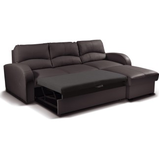 Canapé d'angle convertible en cuir de luxe italien , 4 places VALINO, chocolat, angle droit