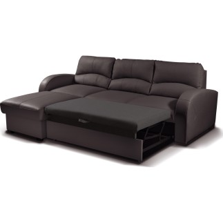 Canapé d'angle convertible - cuir luxe italien, 4 places VALINO, chocolat, angle gauche