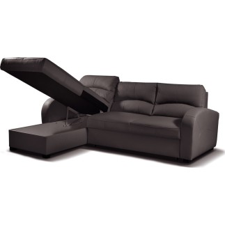 Canapé d'angle convertible - cuir luxe italien, 4 places VALINO, chocolat, angle gauche