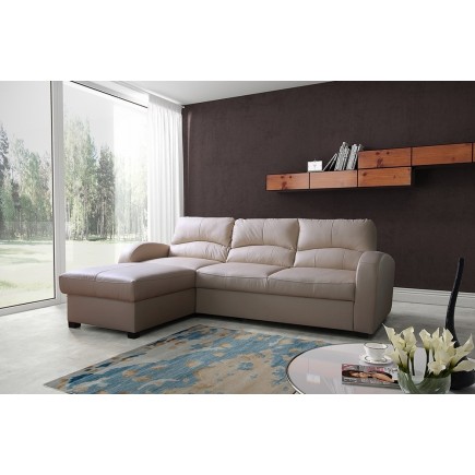 Canapé d'angle convertible - cuir luxe italien, 4 places VALINO, beige, angle gauche