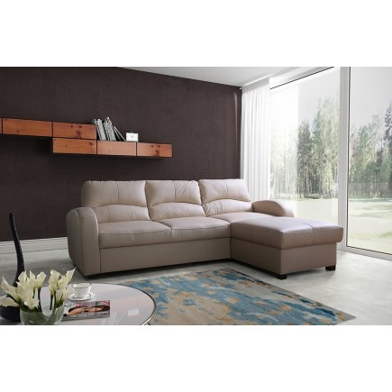 Canapé d'angle convertible en cuir de luxe italien , 4 places VALINO, beige, angle droit