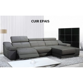 Canapé d'angle double relax en cuir EPAIS de buffle italien de luxe 5 places BiRELAX, gris foncé, angle droit, 2 relax électriqu