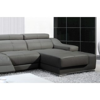 Canapé d'angle double relax en cuir EPAIS de buffle italien de luxe 5 places BiRELAX, gris foncé, angle droit, 2 relax électriqu