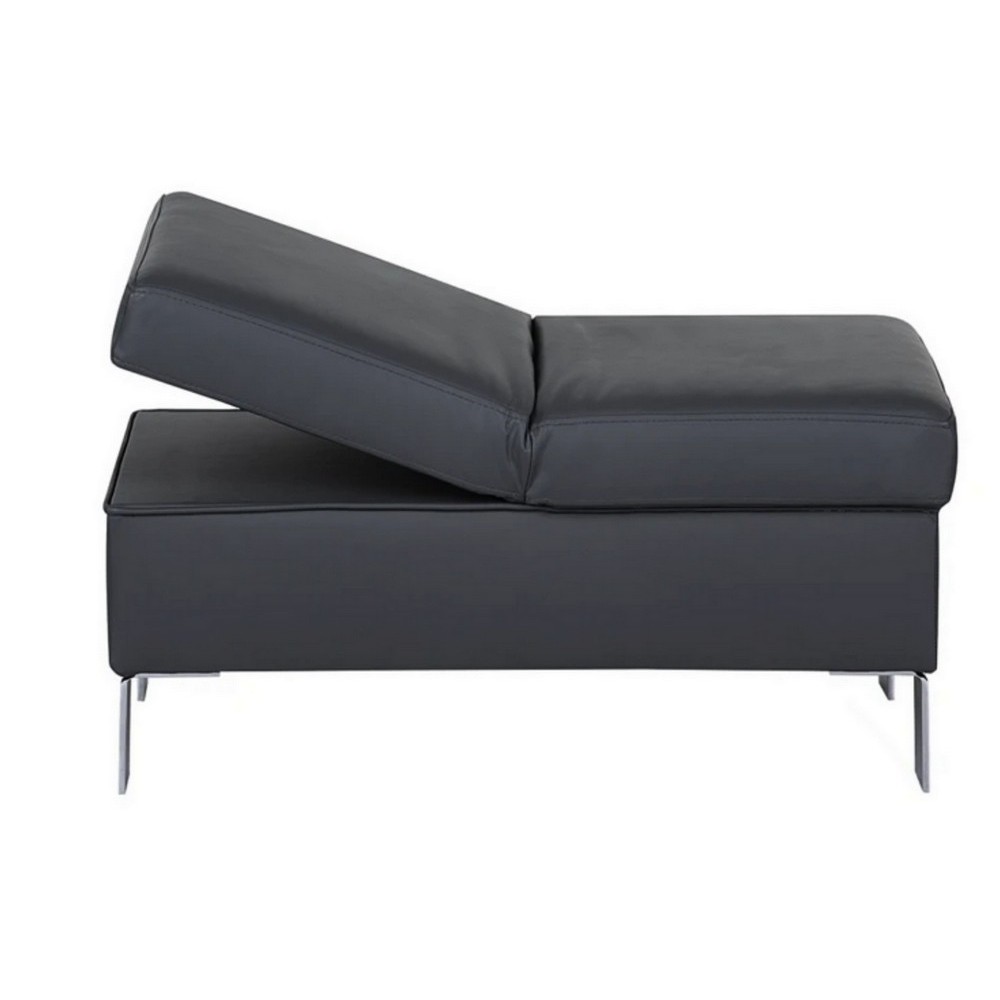Pouf-banquette assise réglable, en cuir italien haut de gamme vachette, Monori, noir Pouf-banquette assise réglable, en cuir italien haut de gamme vachette, Monori, noir