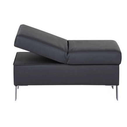 Pouf-banquette assise réglable, en cuir italien haut de gamme vachette, Monori, noir