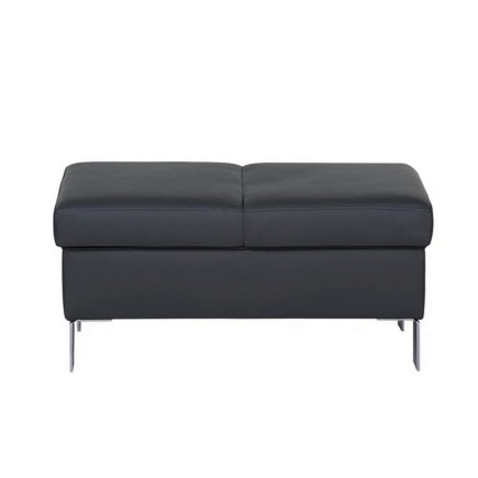 Pouf-banquette assise réglable, en cuir italien haut de gamme vachette, Monori, noir