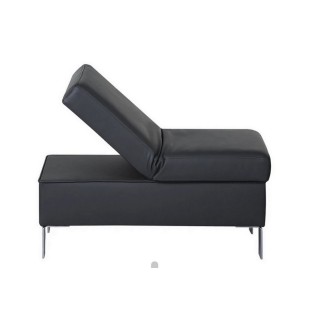 Pouf-banquette assise réglable, en cuir italien haut de gamme vachette, Monori, noir