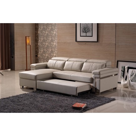 Canapé d'angle convertible - en cuir buffle italien 5 places, ALLURE, beige, angle gauche