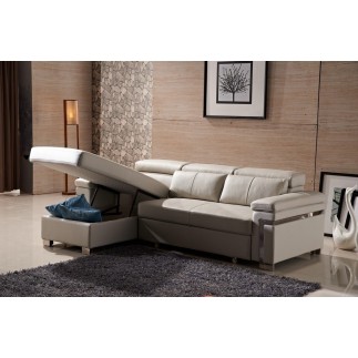 Canapé d'angle convertible - en cuir buffle italien 5 places, ALLURE, beige, angle gauche