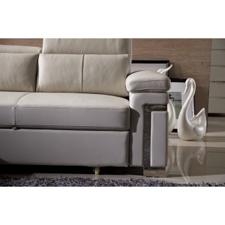 Canapé d'angle convertible - en cuir buffle italien 5 places, ALLURE, beige, angle gauche