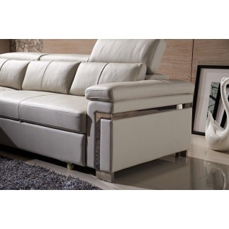 Canapé d'angle convertible - en cuir buffle italien 5 places, ALLURE, beige, angle gauche