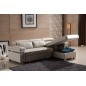 Canapé d'angle convertible en cuir buffle italien 5 places, ALLURE, beige, angle droit
