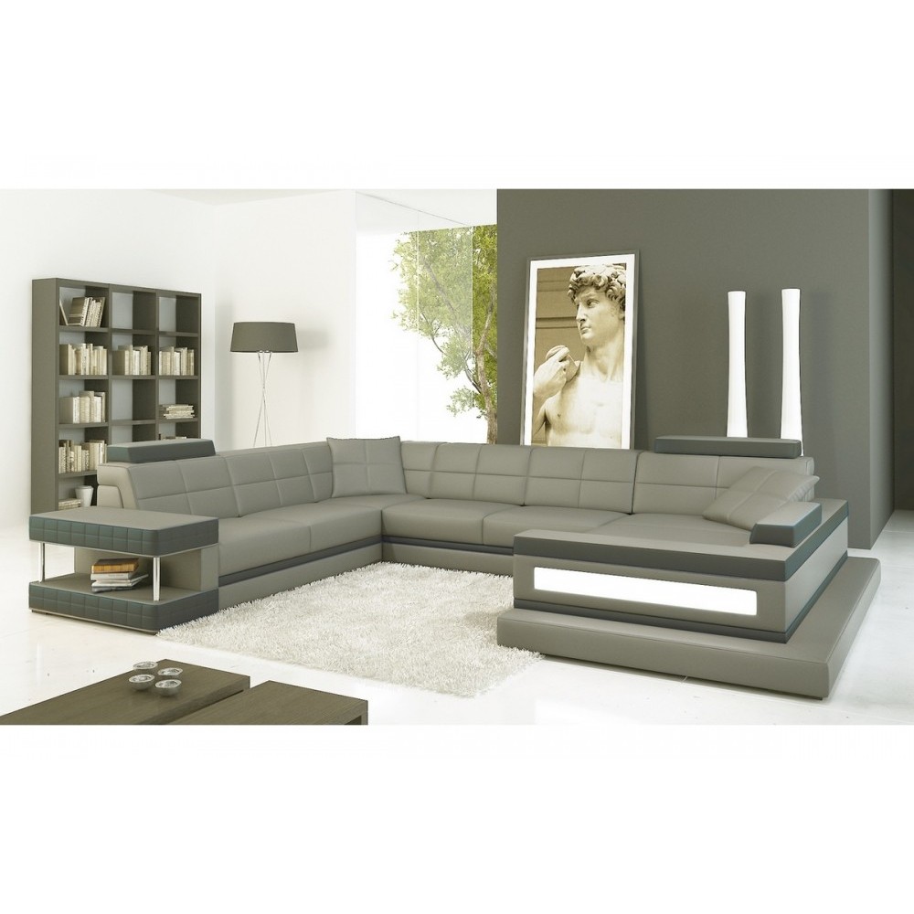 Canapé d'angle en cuir italien 8 places MAJESTIC, gris clair, angle gauche Canapé d'angle en cuir italien 8 places MAJESTIC, gris clair, angle gauche