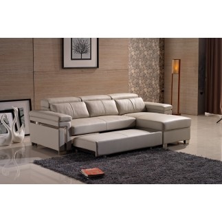 Canapé d'angle convertible en cuir buffle italien 5 places, ALLURE, beige, angle droit