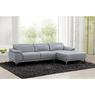 Canapé d'angle en cuir luxe italien 4/5 places BARI, gris clair, angle droit
