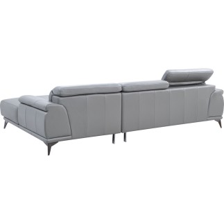 Canapé d'angle en cuir luxe italien 4/5 places BARI, gris clair, angle droit
