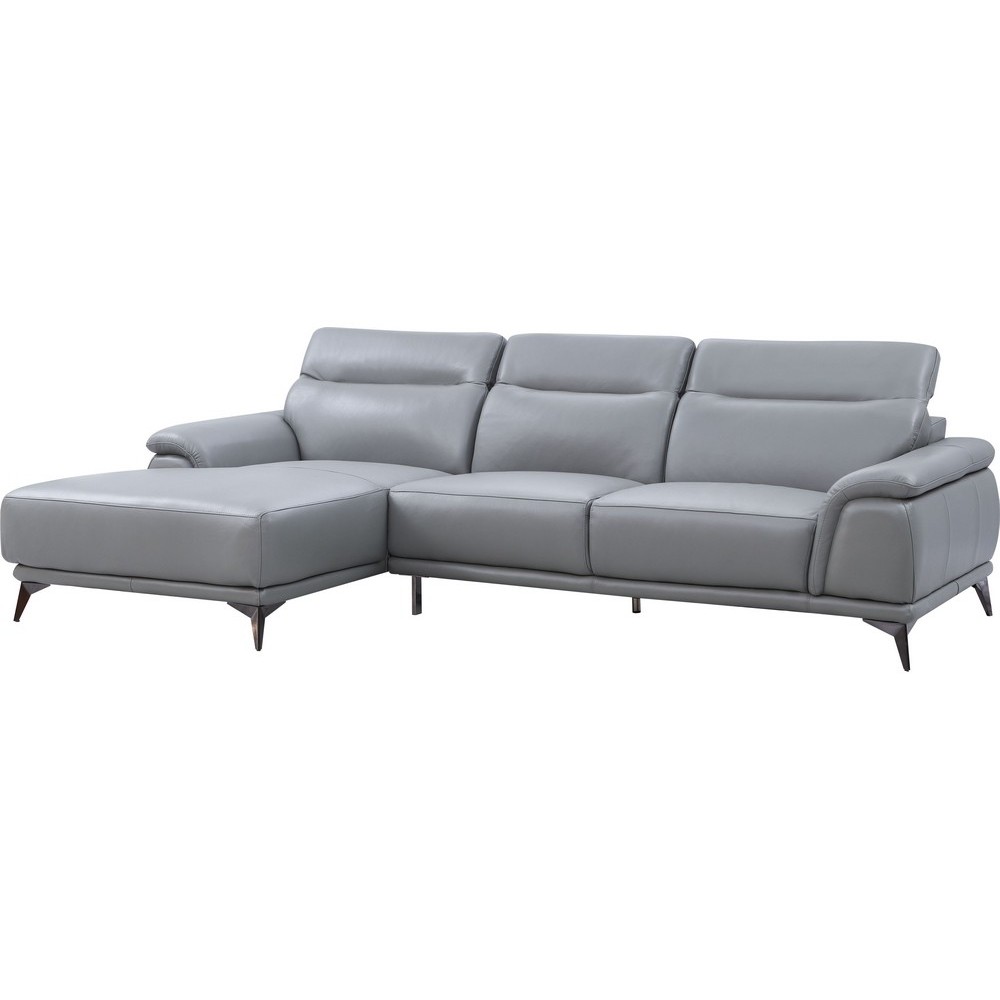 Canapé d'angle en cuir luxe italien 4/5 places - BARI, gris clair, angle gauche Canapé d'angle en cuir luxe italien 4/5 places - BARI, gris clair, angle gauche