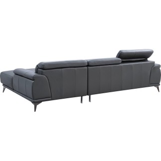 Canapé d'angle en cuir luxe italien 4/5 places BARI, gris foncé, angle droit