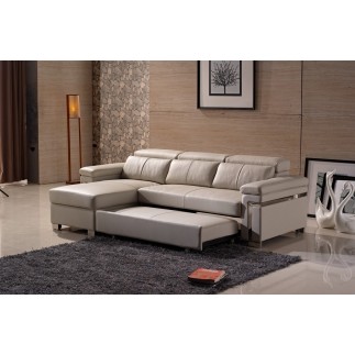 Canapé d'angle convertible en cuir buffle italien 5 places, ALLURE, gris foncé, angle gauche