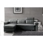 Canapé d'angle convertible en cuir buffle italien 5 places, ALLURE, gris foncé, angle gauche