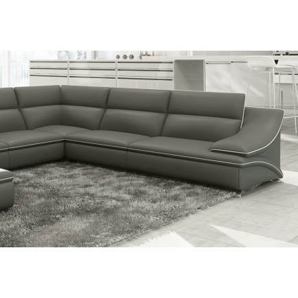 Canapé d'angle en cuir luxe italien 7 places ANGELO, gris foncé et blanc, angle droit