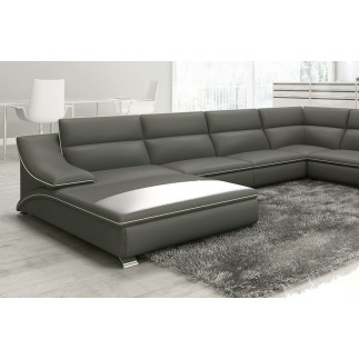 Canapé d'angle en cuir luxe italien 7 places ANGELO, gris foncé et blanc, angle droit