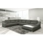- Canapé d'angle en cuir luxe italien 7 places ANGELO, gris foncé et blanc, angle gauche