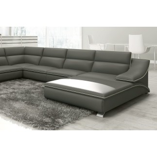 - Canapé d'angle en cuir luxe italien 7 places ANGELO, gris foncé et blanc, angle gauche